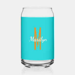 Vaso Con Forma De Lata Nombre Inicial Bebida Naranja Turquesa Oscuro