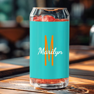 Vaso Con Forma De Lata Nombre Inicial Bebida Naranja Turquesa Oscuro