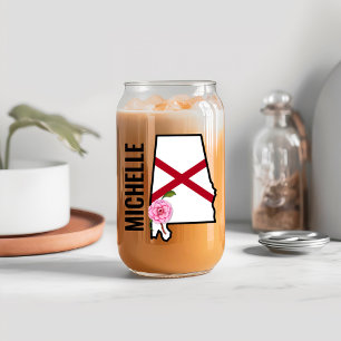 Vaso Con Forma De Lata Nombre personalizado Bandera de Alabama y camellia