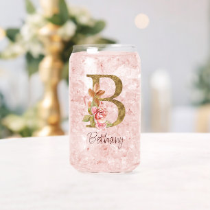 Vaso Con Forma De Lata Nombre personalizado Blush rosas rosadas hoja de o