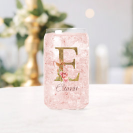 Vaso Con Forma De Lata Nombre personalizado Carta E Hoja de Oro Rosas Ros