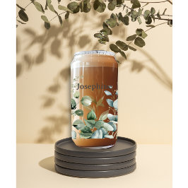Vaso Con Forma De Lata Nombre personalizado de Leafy verde botánico del D