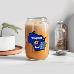 Vaso Con Forma De Lata Nombre personalizado de Wisconsin Flag y Flower Bl