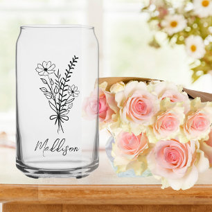 Vaso Con Forma De Lata Nombre personalizado, grupo de flores de tipografí