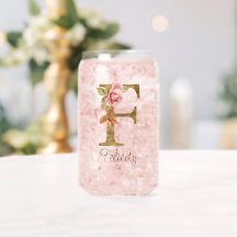 Nombre personalizado letra F hoja de oro rosas ros