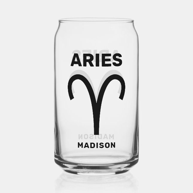 Vaso Con Forma De Lata Nombre personalizado / Rótulo Zodiac de texto Arie (Anverso)