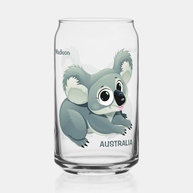 Vaso Con Forma De Lata Nombre y texto personalizados de Koala (Anverso)