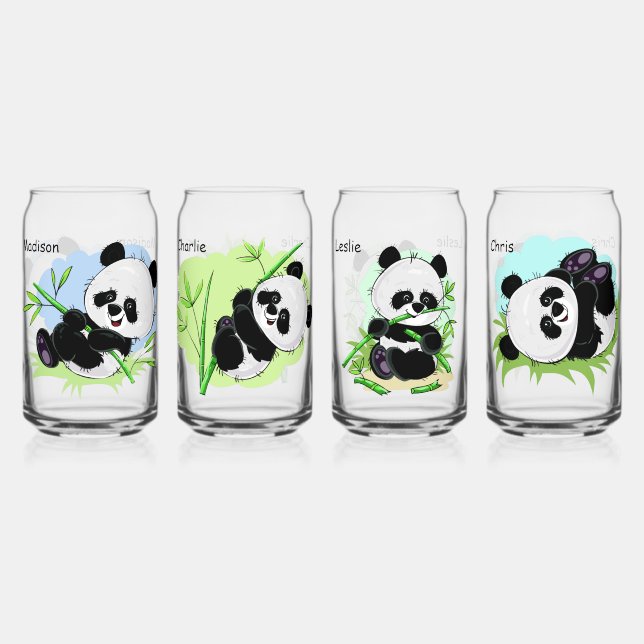 Vaso Con Forma De Lata Nombres personalizados Cute Pandas (Anverso)