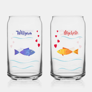 Vaso Con Forma De Lata Nombres personalizados y fecha de peces románticos