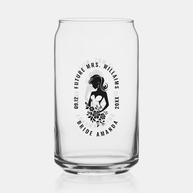 Vaso Con Forma De Lata Novia de texto personalizada con silueta de flores (Anverso)