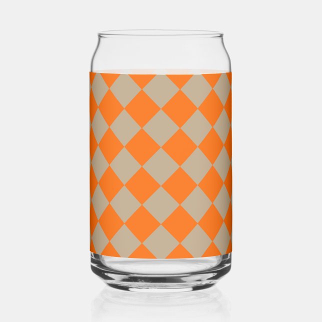 Vaso Con Forma De Lata Orange Taupe Checker Diamond Pattern (Anverso)