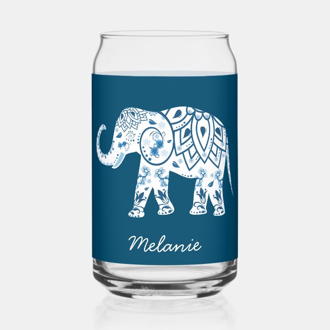 Vaso Con Forma De Lata Ornate Patterned Blue Elephant Personalised (Anverso)