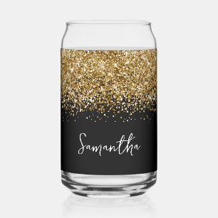 Vaso Con Forma De Lata Oro Glam Brillo en Negro