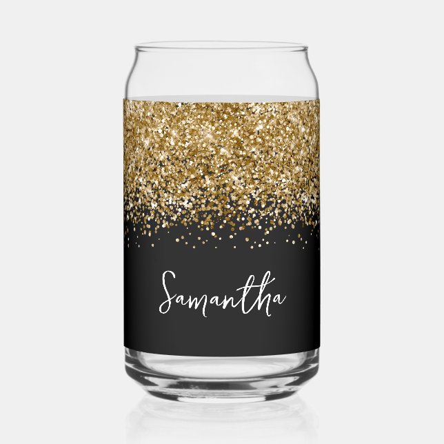 Vaso Con Forma De Lata Oro Glam Brillo en Negro (Anverso)