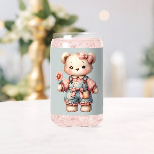 Vaso Con Forma De Lata Oso de peluche pastel sosteniendo una flor con ove