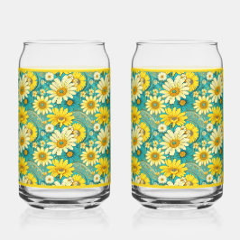 Vaso Con Forma De Lata Paisley Daisy Soda Glass