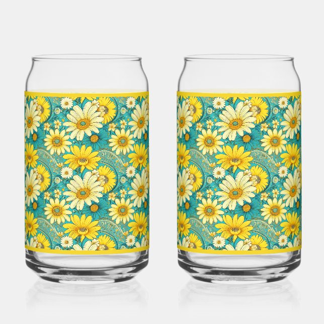 Vaso Con Forma De Lata Paisley Daisy Soda Glass (Anverso)