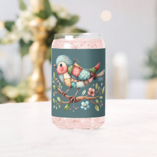 Vaso Con Forma De Lata Pájaro Cantante de Patchwork en Rama Florida