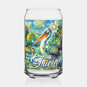 Vaso Con Forma De Lata Pájaro pelicano personalizado en floral de Wonderl