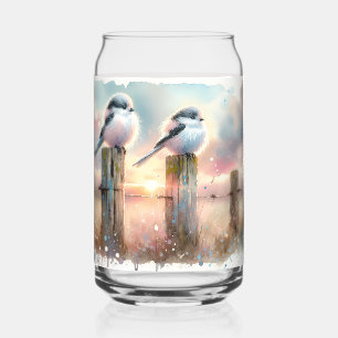 Vaso Con Forma De Lata Pájaros de acuarela pastel en un poste de cerca al