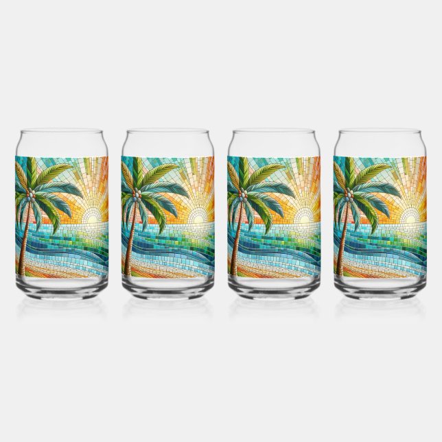 Vaso Con Forma De Lata Palm Tree Mosaic Tropical Beach Sunset (Anverso)