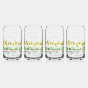 Vaso Con Forma De Lata Palmeras Acuarela Playa Boda Tropical