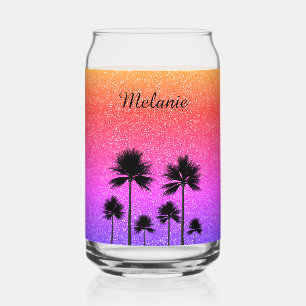 Vaso Con Forma De Lata Palmeras Brillantes Personalizadas