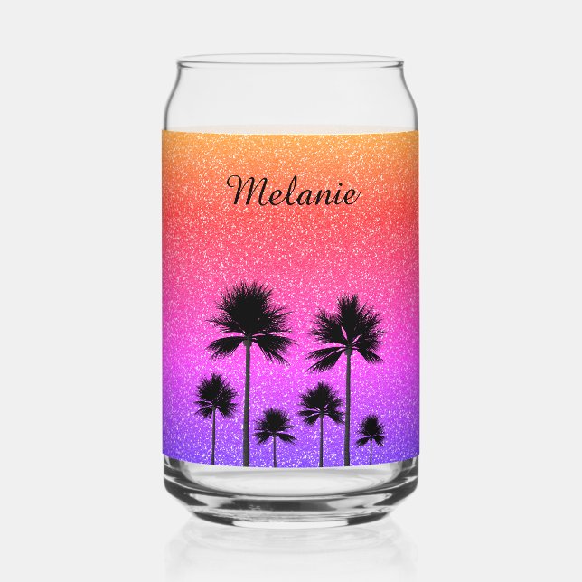 Vaso Con Forma De Lata Palmeras Brillantes Personalizadas (Anverso)
