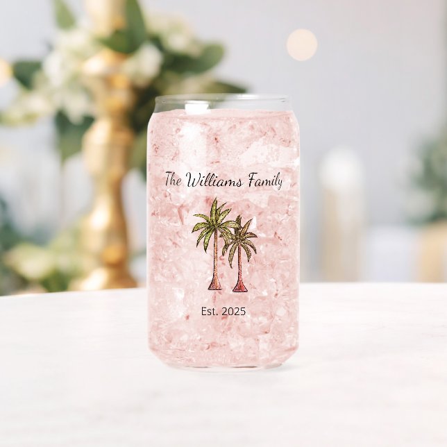 Vaso Con Forma De Lata Palmeras Tropicales Que Dibujan Verano (Insitu (Boda))
