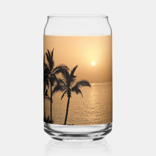 Vaso Con Forma De Lata Palmeras y atardecer romántico