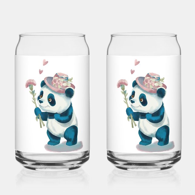 Vaso Con Forma De Lata Panda de flores de vidrio soda (Anverso)
