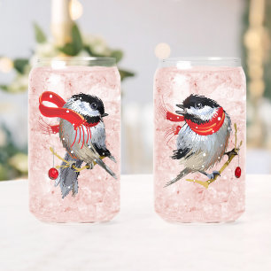 Vaso Con Forma De Lata Pareja de novias Snowy Chickadees de invierno