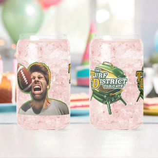Vaso Con Forma De Lata Pareja de vidrio con logotipo de podcast y portón