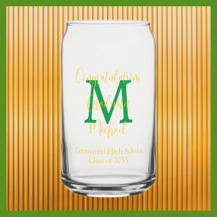 Vaso Con Forma De Lata Partido de Graduación Monograma Verde Dorado Nombr
