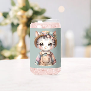 Vaso Con Forma De Lata Pastel Cottagecore Cat en overalls y Gorra de paja
