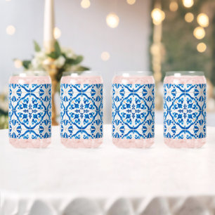 Vaso Con Forma De Lata Patrón azul de mosaico mediterráneo - Elegante Azu