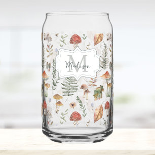 Vaso Con Forma De Lata Patrón Botánico de Helecho de Champiñón Vintage Ac