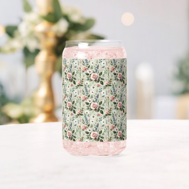 Vaso Con Forma De Lata Patrón Botánico Floral Pastel Vintage (Insitu (Boda))