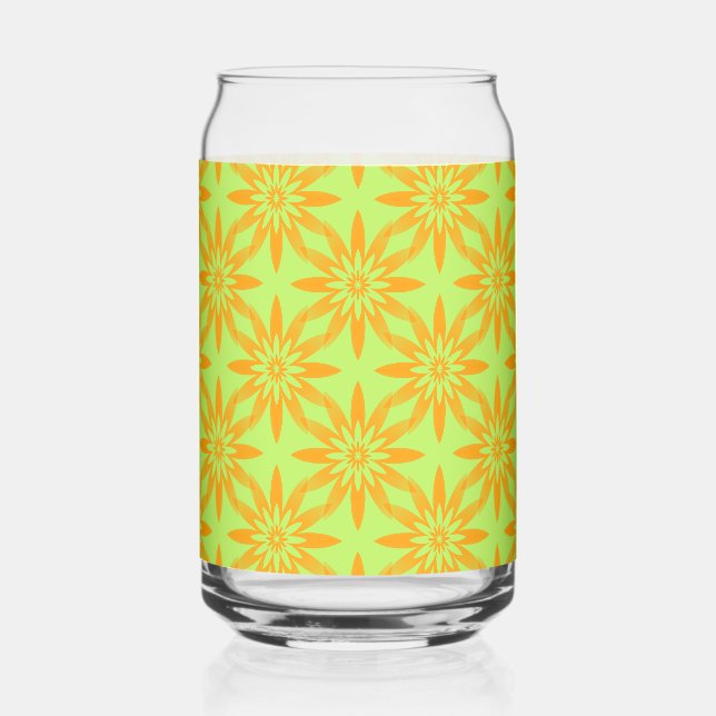 Vaso Con Forma De Lata Patrón continuo de flores verdes naranjas (Anverso)