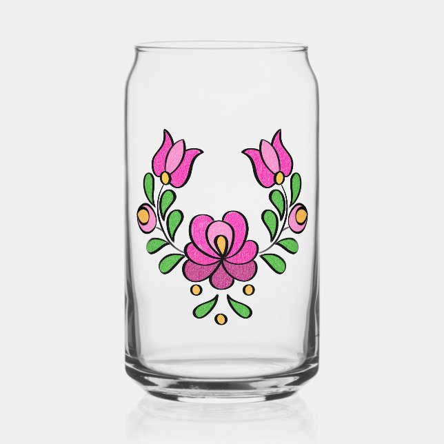 Vaso Con Forma De Lata Patrón de bordado húngaro, "Matyó" - rosa (Anverso)