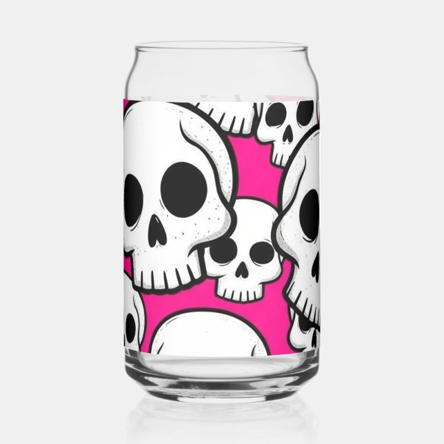 Vaso Con Forma De Lata Patrón de calavera rosa (Anverso)