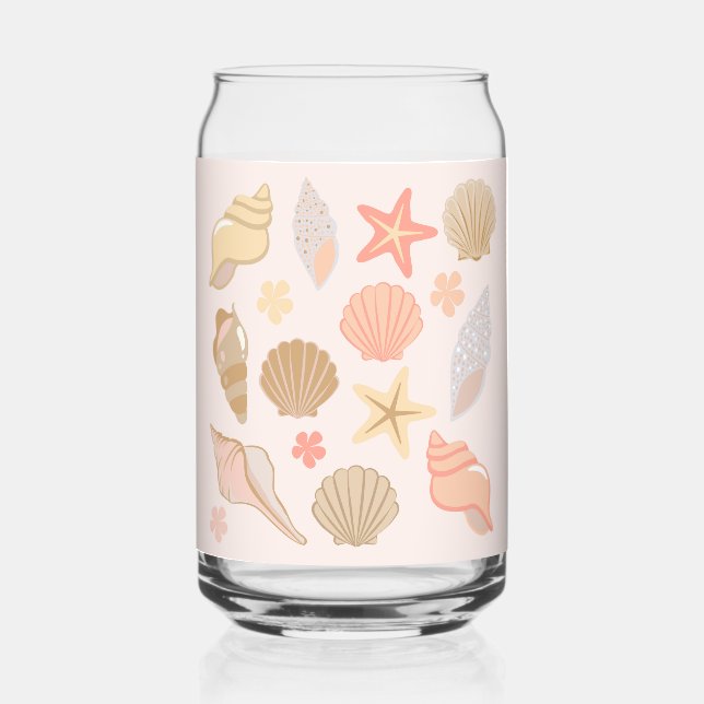 Vaso Con Forma De Lata Patrón de Conchas de Mar Rosadas (Anverso)