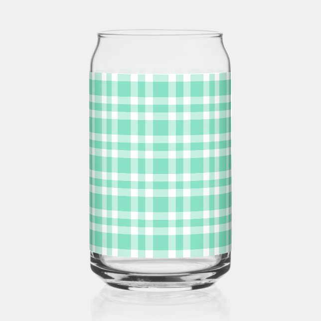 Vaso Con Forma De Lata Patrón de Cuadro Blanco Acuamarina (Anverso)