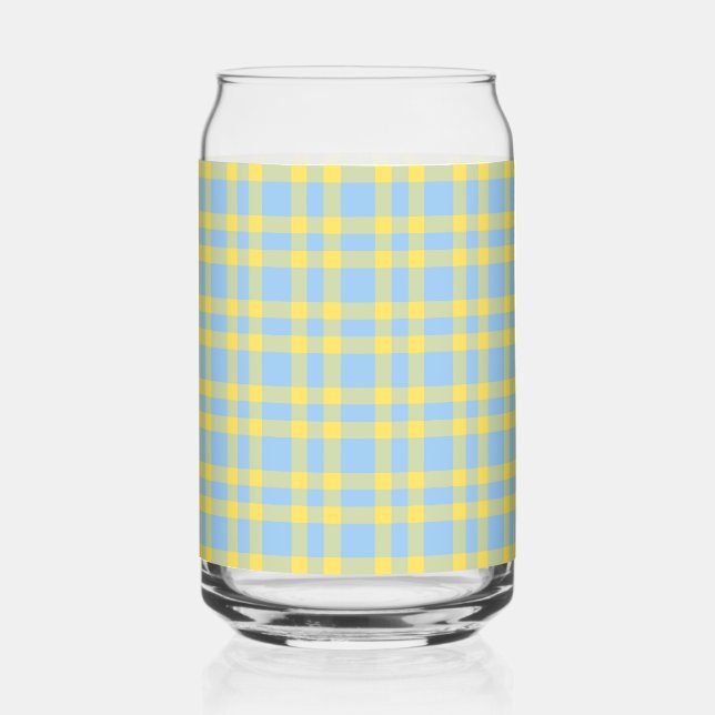 Vaso Con Forma De Lata Patrón de Cuadros Azules y Amarillos (Anverso)