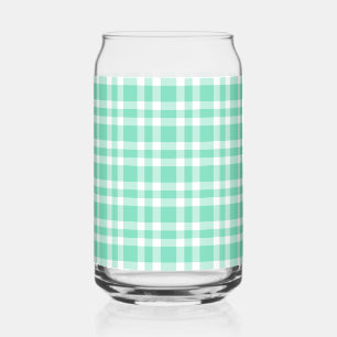 Vaso Con Forma De Lata Patrón de Cuadros Blanco Aguamarina