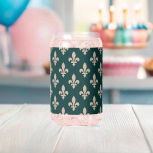 Vaso Con Forma De Lata Patrón de Flor de Lis, Crema Real Francesa sobre V