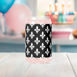 Vaso Con Forma De Lata Patrón de Flor de Lis, Real Francés, Blanco sobre