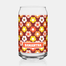 Vaso Con Forma De Lata Patrón de flores de otoño retro rojo