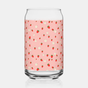 Vaso Con Forma De Lata Patrón de fresas y flores