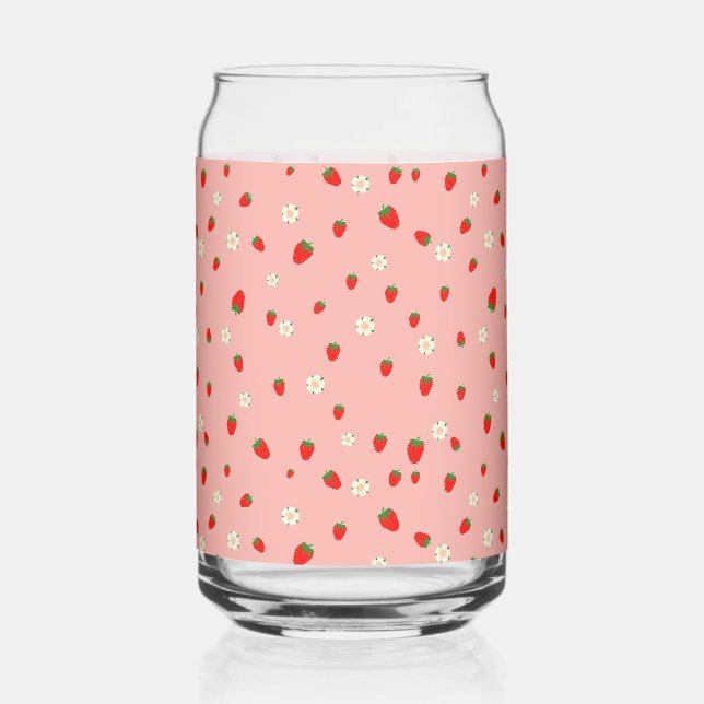 Vaso Con Forma De Lata Patrón de fresas y flores (Anverso)